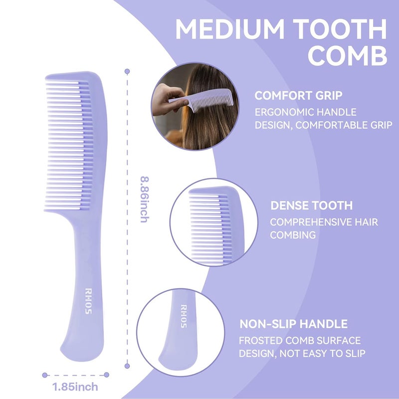 RHOS Hair Comb Set for All Hair Types and Genders - Wide, Fine Rat Tail, and Medium Detangling Combs for Styling (Purple) - Image 4